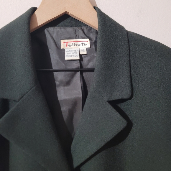 Talbots Forest Green Wool Longline Blazer Coat Quiet Luxury Dark Academia Sz 16 - Picture 3 of 8